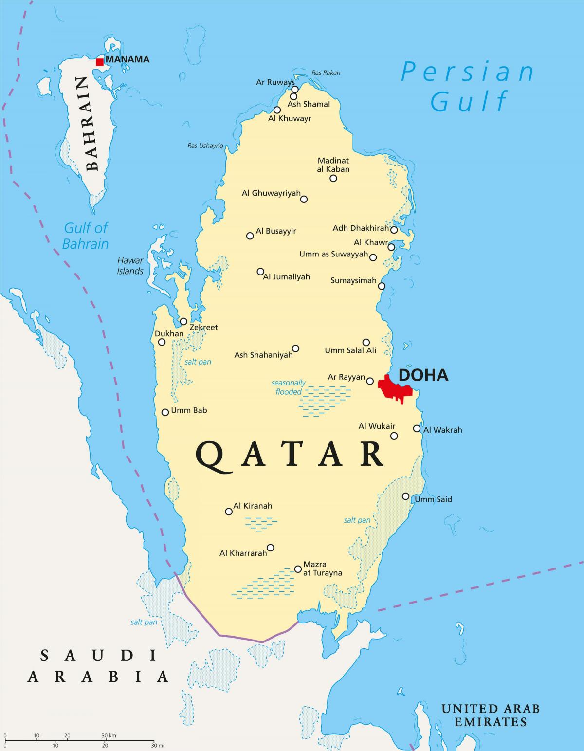Katar mapie z miastami